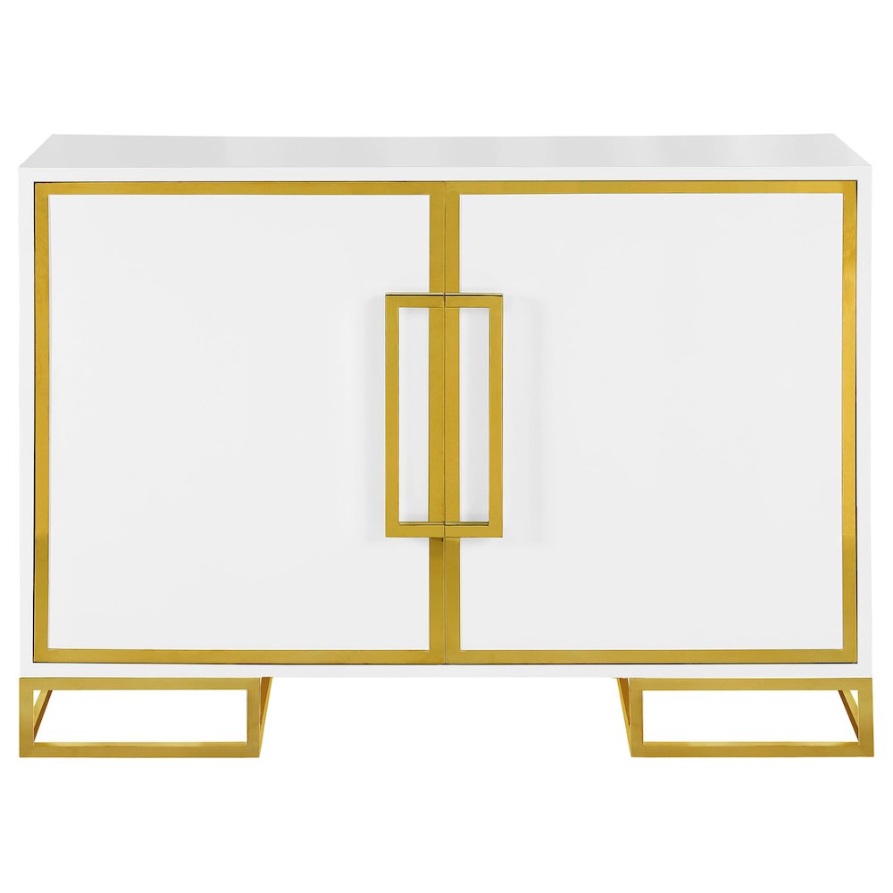 Elsa 2-door Wood Storage Accent Cabinet White and Gold. Picture 3