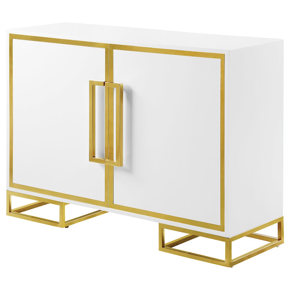 Elsa 2-door Wood Storage Accent Cabinet White and Gold. Picture 5