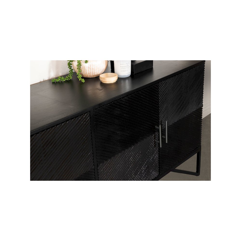 Riddell 4-door Wood Reeding Accent Cabinet Matte Black. Picture 15