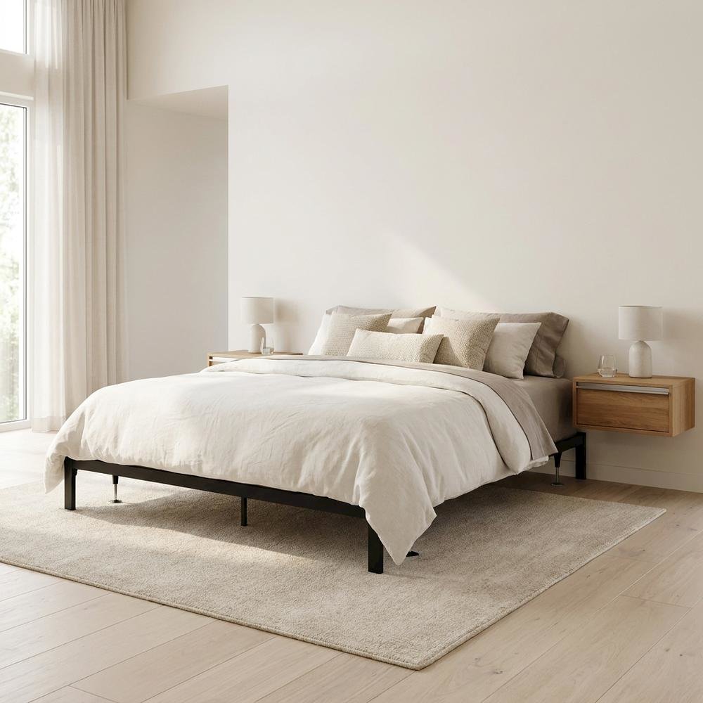 Metal Bed Frame with Headboard and Footboard, Adjustable Queen King, Black. Picture 4