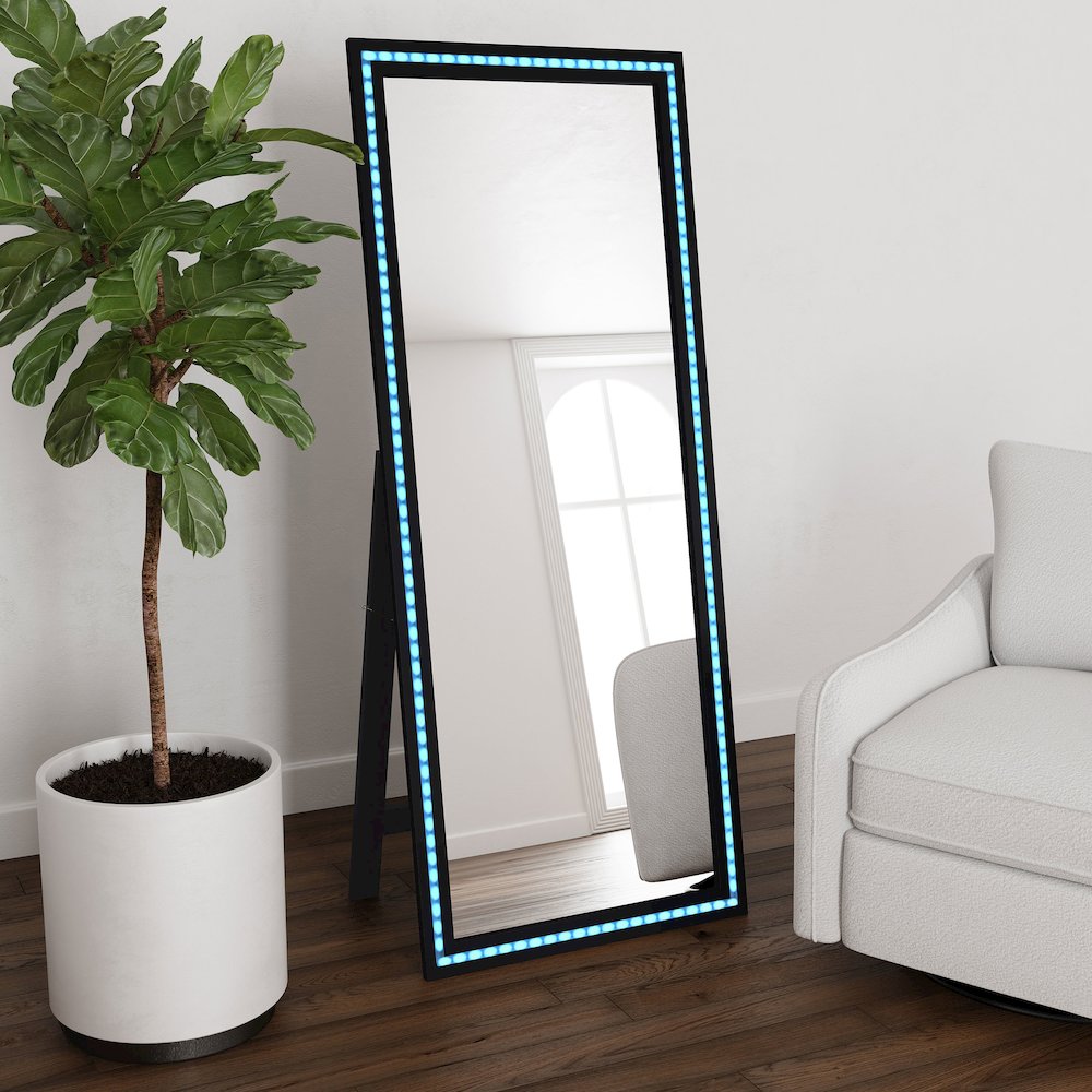 Windrose 28 x 67 Inch Tempered LED Standing Mirror Black. Picture 14