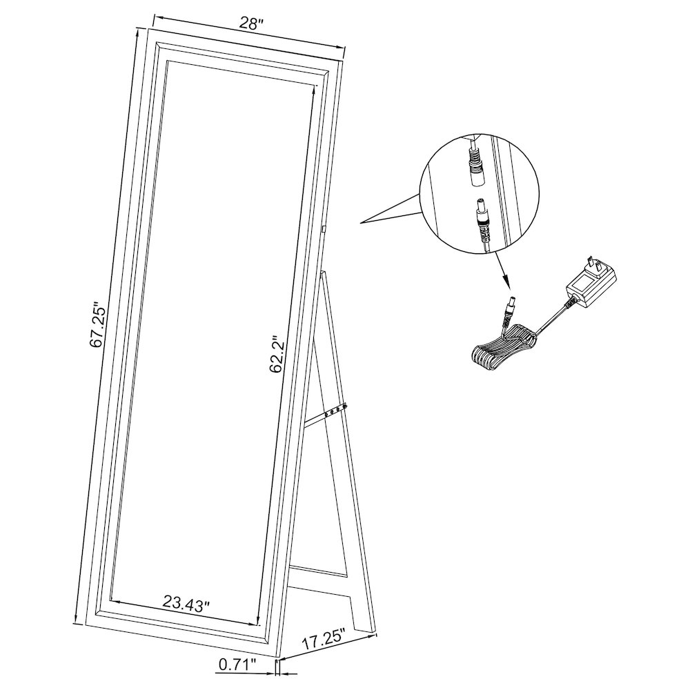 Windrose 28 x 67 Inch Tempered LED Standing Mirror Black. Picture 16