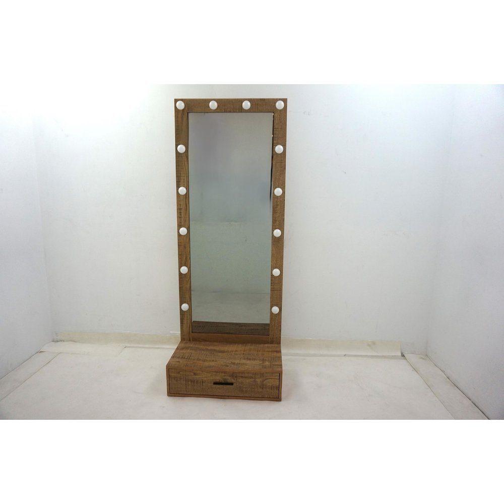 Spector 1-drawer Lighted Full-Length Floor Mirror Mango. Picture 1
