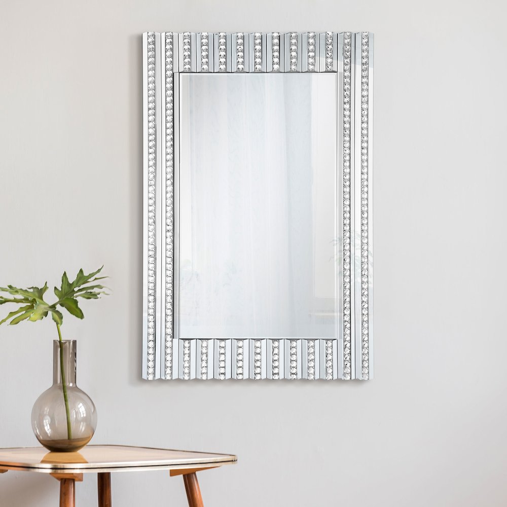 Aideen 32 x 47 Inch Acrylic Crystal Wall Mirror Silver. Picture 5