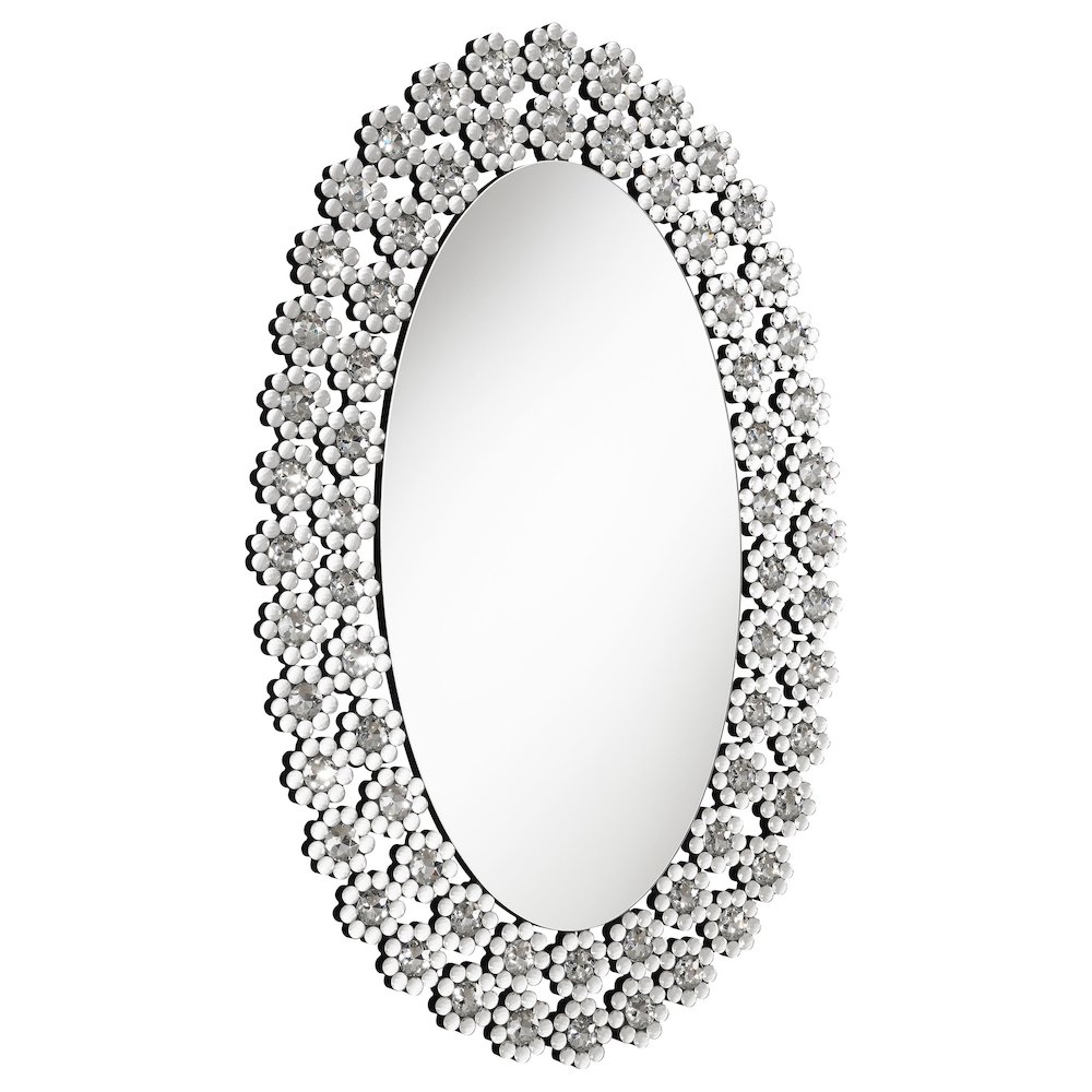 Colleen 31 x 47 Inch Oval Wall Mirror Crystal Flowers Silver. Picture 1