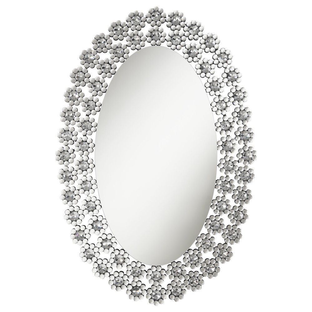 Colleen 31 x 47 Inch Oval Wall Mirror Crystal Flowers Silver. Picture 3