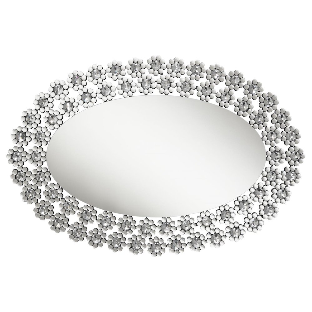 Colleen 31 x 47 Inch Oval Wall Mirror Crystal Flowers Silver. Picture 4
