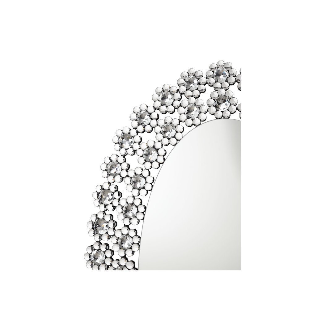 Colleen 31 x 47 Inch Oval Wall Mirror Crystal Flowers Silver. Picture 8