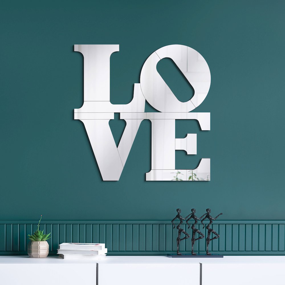 Keiran 40 x 40 Inch LOVE Lettered Wall Mirror Silver. Picture 6