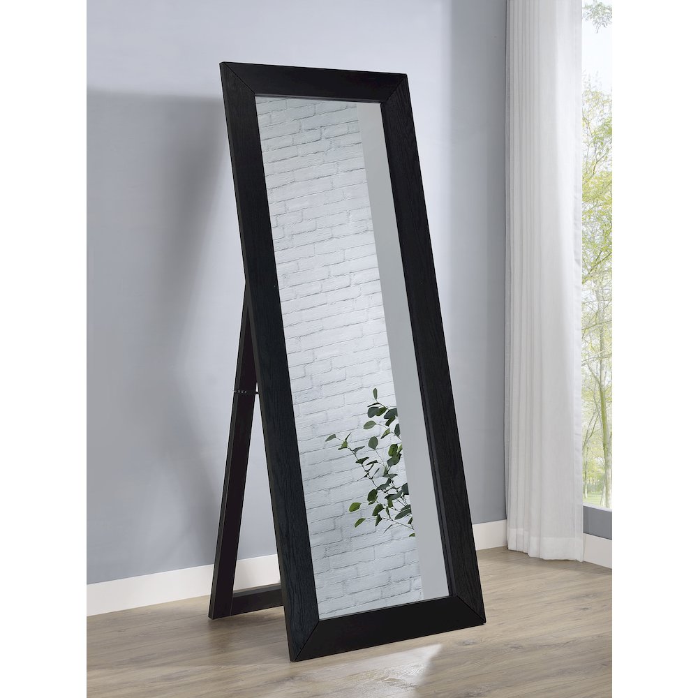 Cadence Tempered Glass Full Length Standing Mirror Black Oak. Picture 2