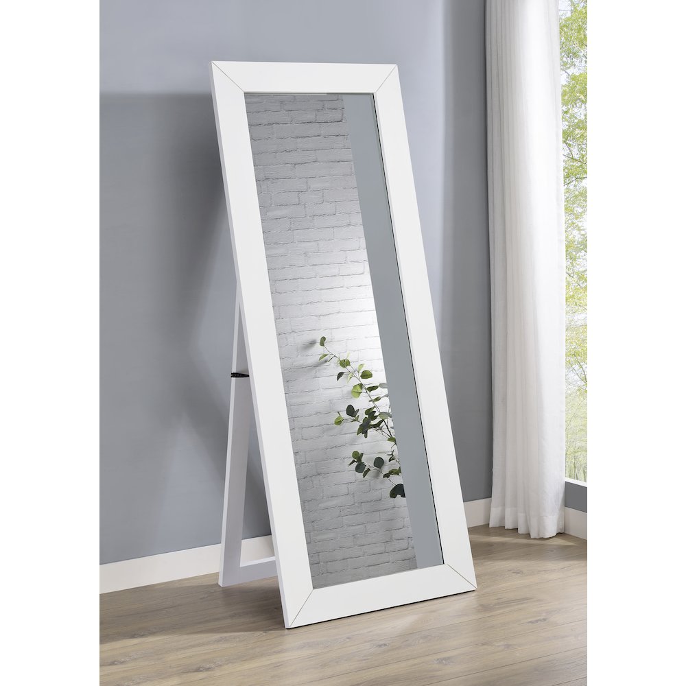 Cadence Tempered Glass Full Length Mirror White High Gloss. Picture 2