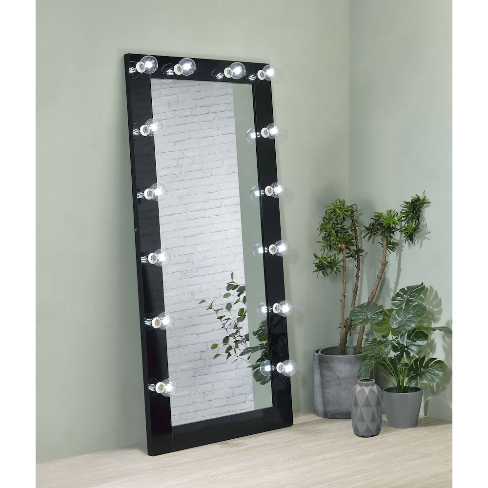 Zayan 32 x 71 Inch Floor Mirror LED Lighting Black Gloss. Picture 12