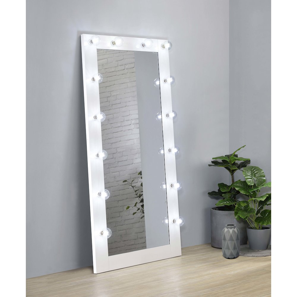Zayan 32 x 71 Inch Floor Mirror LED Lighting White Gloss. Picture 12