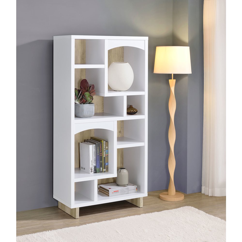 Dalton 65-inch 6-shelf Bookcase White and Distressed Pine. Picture 9