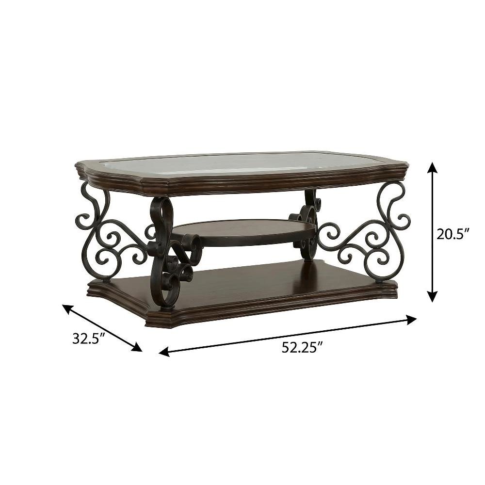 Dark Merlot 3-Piece Glass Top Coffee and End Table Set with Traditional Design. Picture 4