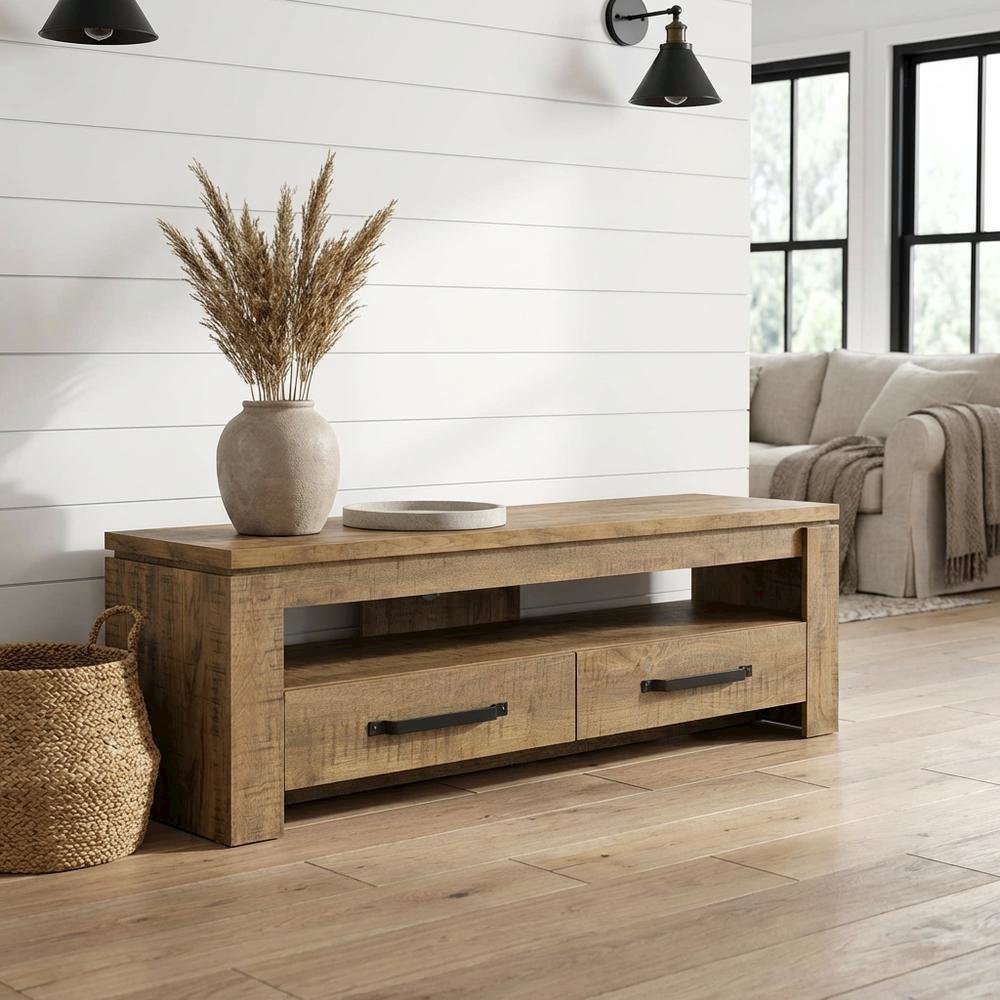 TV stand, 2 drawers, engineered wood, rubberwood solids & walnut veneers. Picture 2