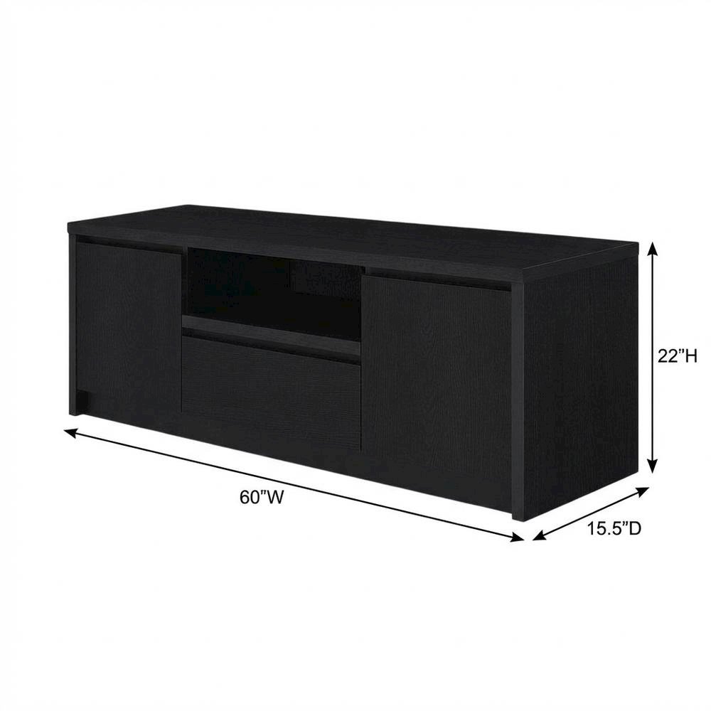 Black 2-Door TV Stand Media Console with Contemporary Style and Engineered Wood. Picture 7