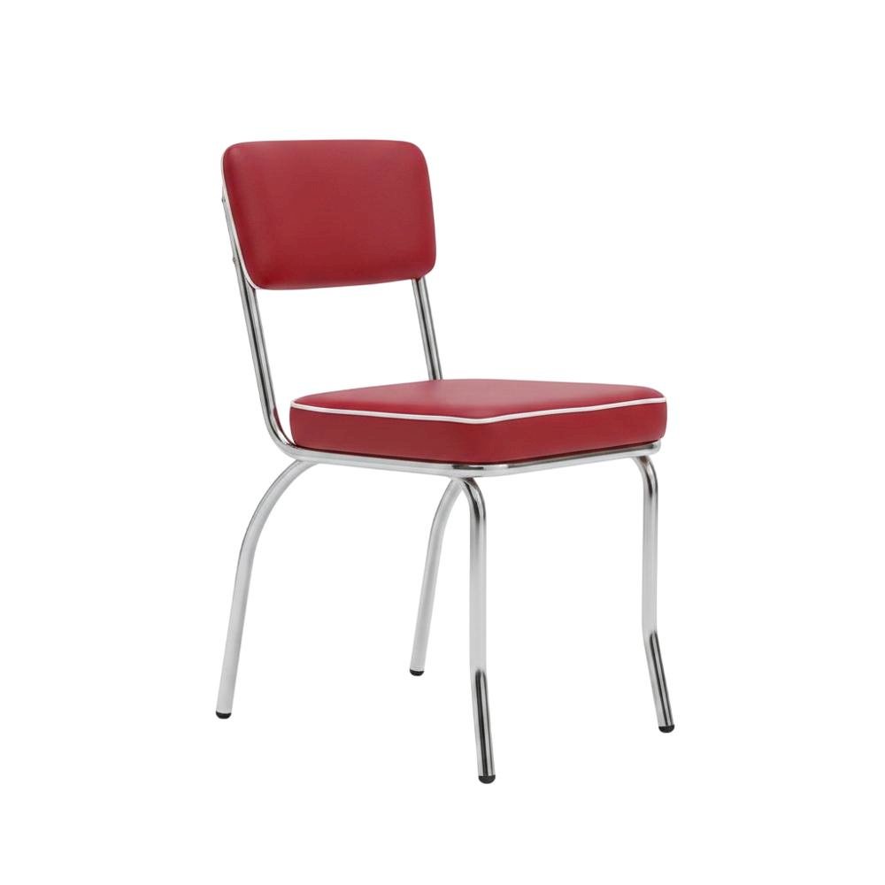 Set of 2 Upholstered Dining Chairs in Red with Chrome Legs for Dining. Picture 4