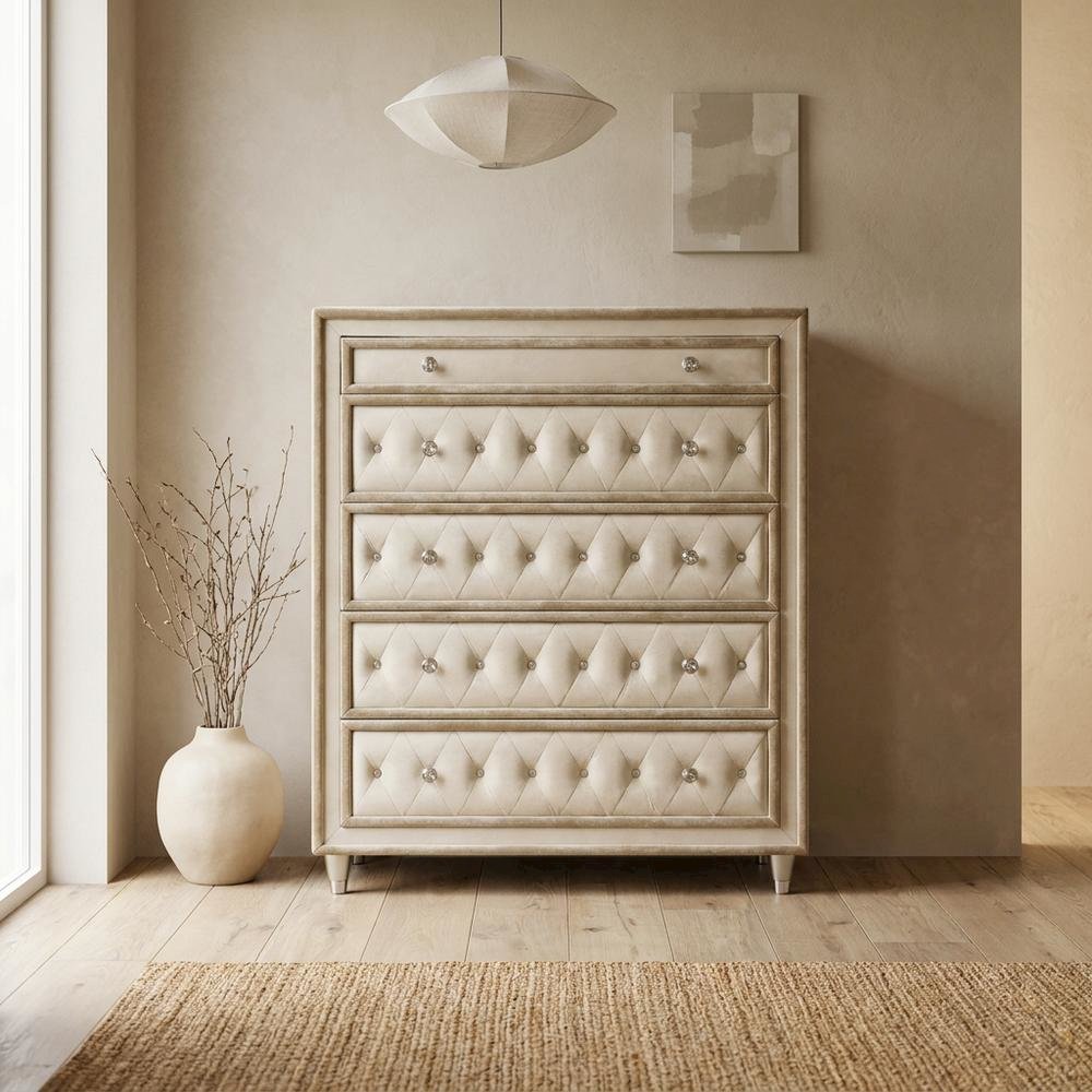 Ivory and Camel Bedroom Chest with 5 Drawers for Storage and Organization. Picture 3