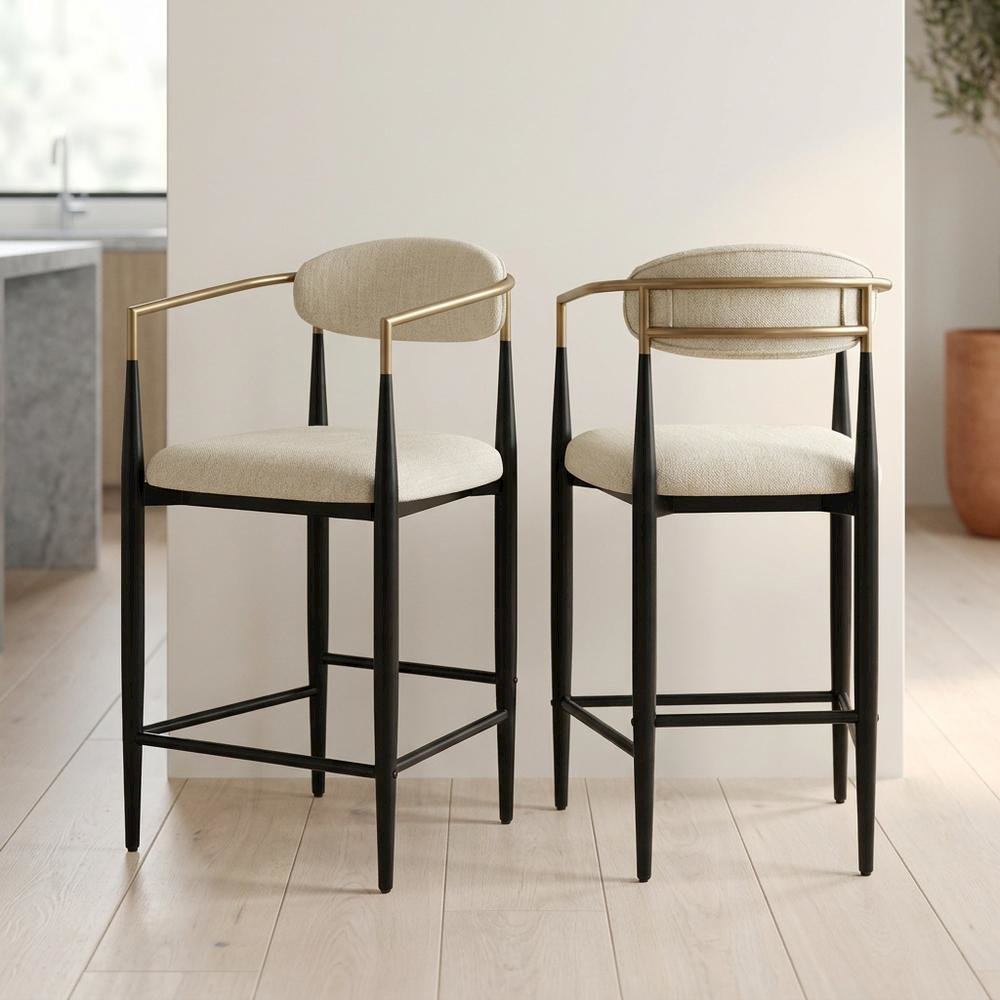 Beige Fabric Upholstered Counter Chairs Set of 2 with Contemporary Style. Picture 3