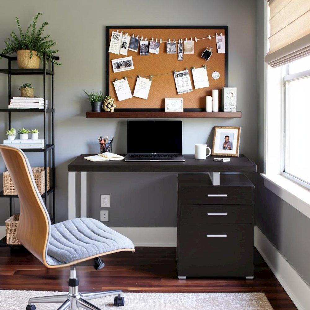 Cappuccino Finish Office Desk with Drawers, Small Writing Desk with File Drawer. Picture 2