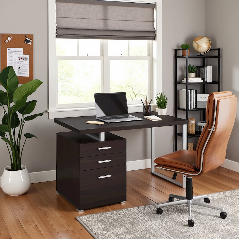 Cappuccino Finish Office Desk with Drawers, Small Writing Desk with File Drawer. Picture 3