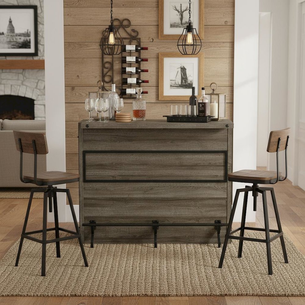 5-Shelf Composite Wood Home Bar Wine Cabinet in Aged Oak Finish with Storage. Picture 2
