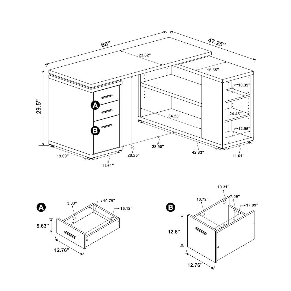 Spacious L-Shaped Office Desk – White Computer Desk with Drawers. Picture 10