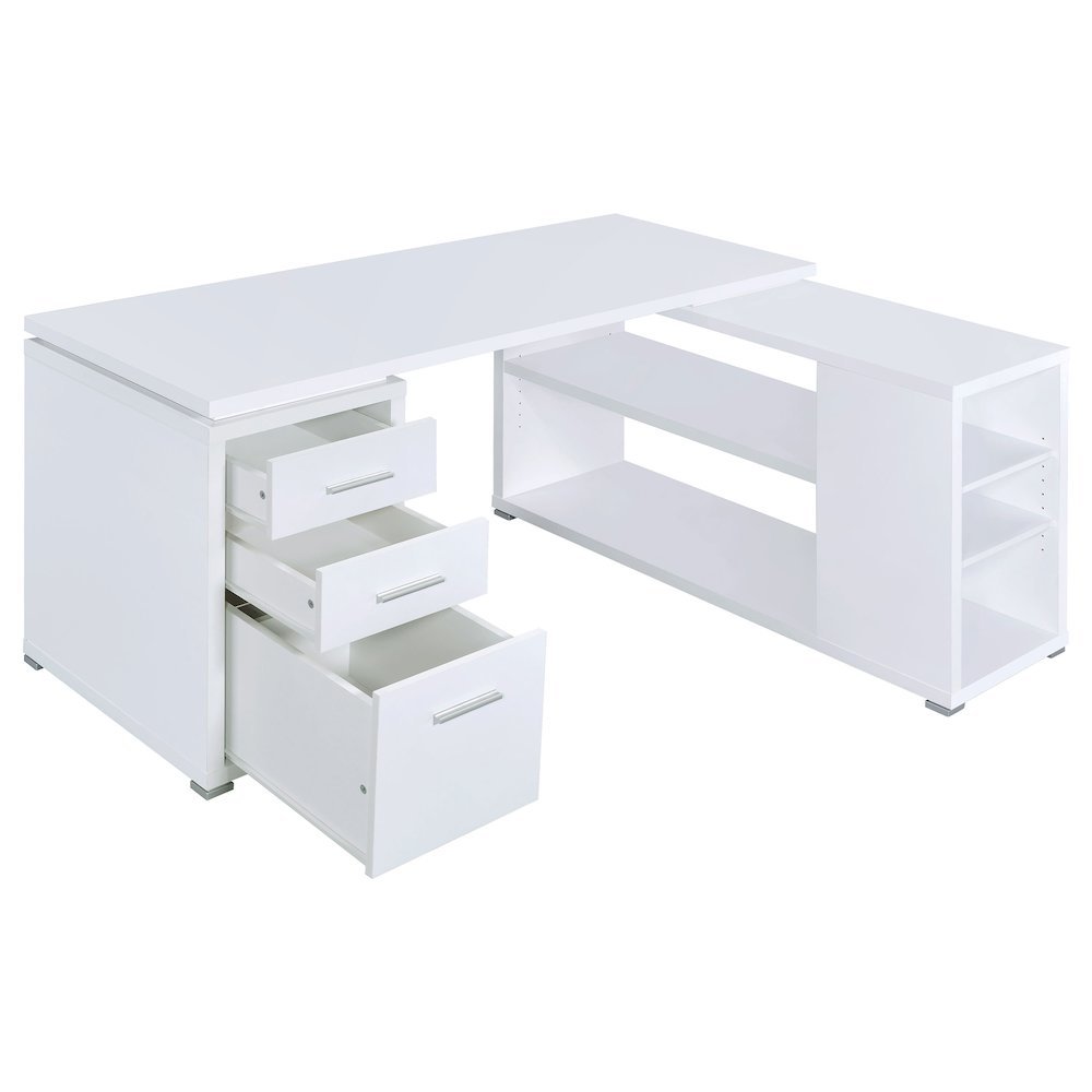 Spacious L-Shaped Office Desk – White Computer Desk with Drawers. Picture 4