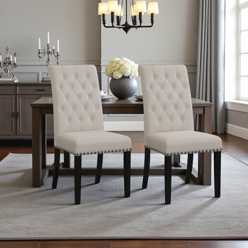 Elegant Upholstered Dining Chairs – High Back Armless Chair Set of 2. Picture 2