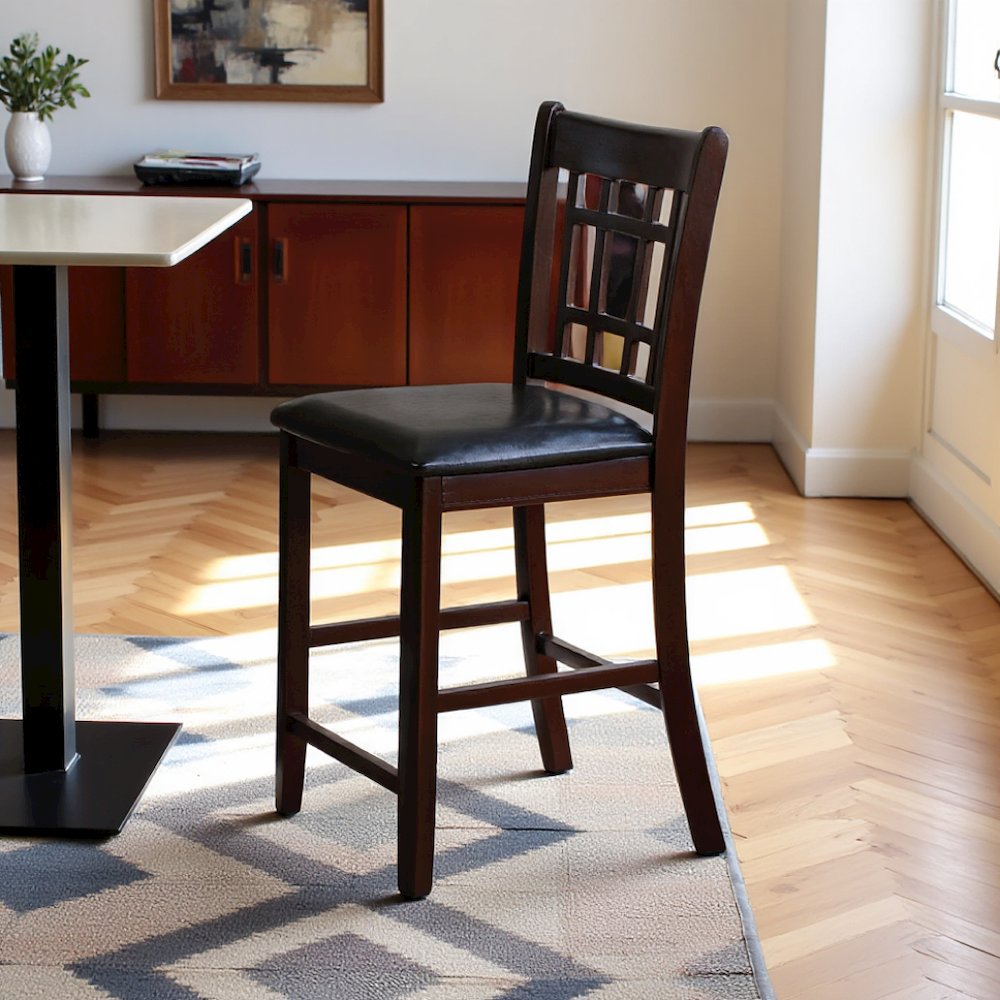 Counter Height Bar Stools Set of 2, Brown Leatherette & Wood Stools. Picture 3