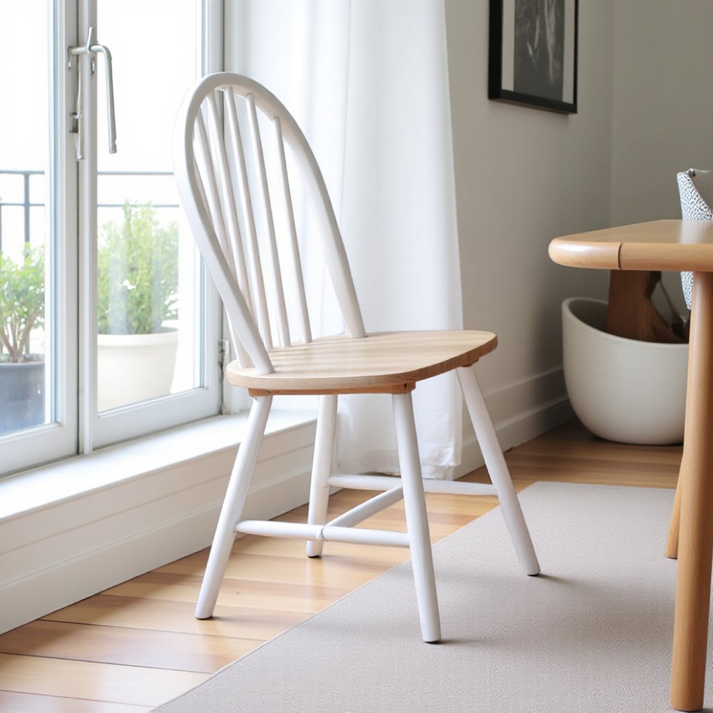 Set of 4 Wooden Dining Chairs with Natural Brown and White Finish. Picture 2