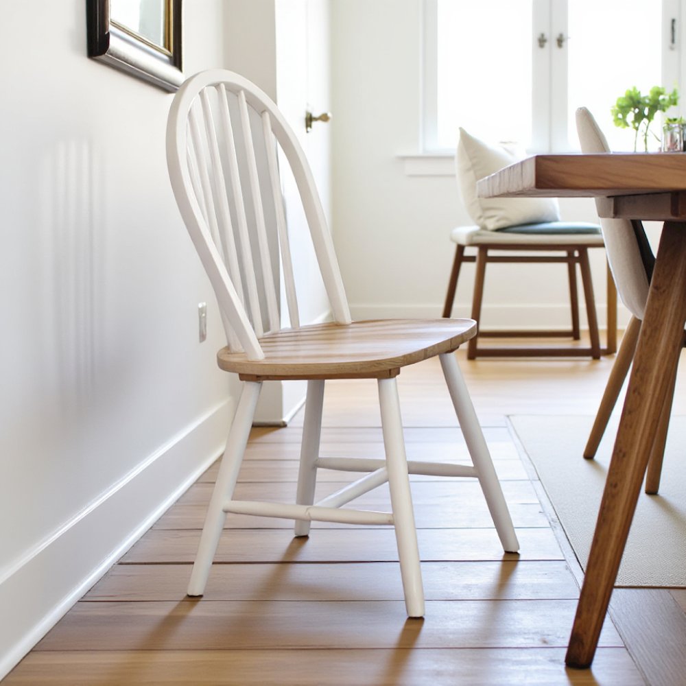 Set of 4 Wooden Dining Chairs with Natural Brown and White Finish. Picture 3