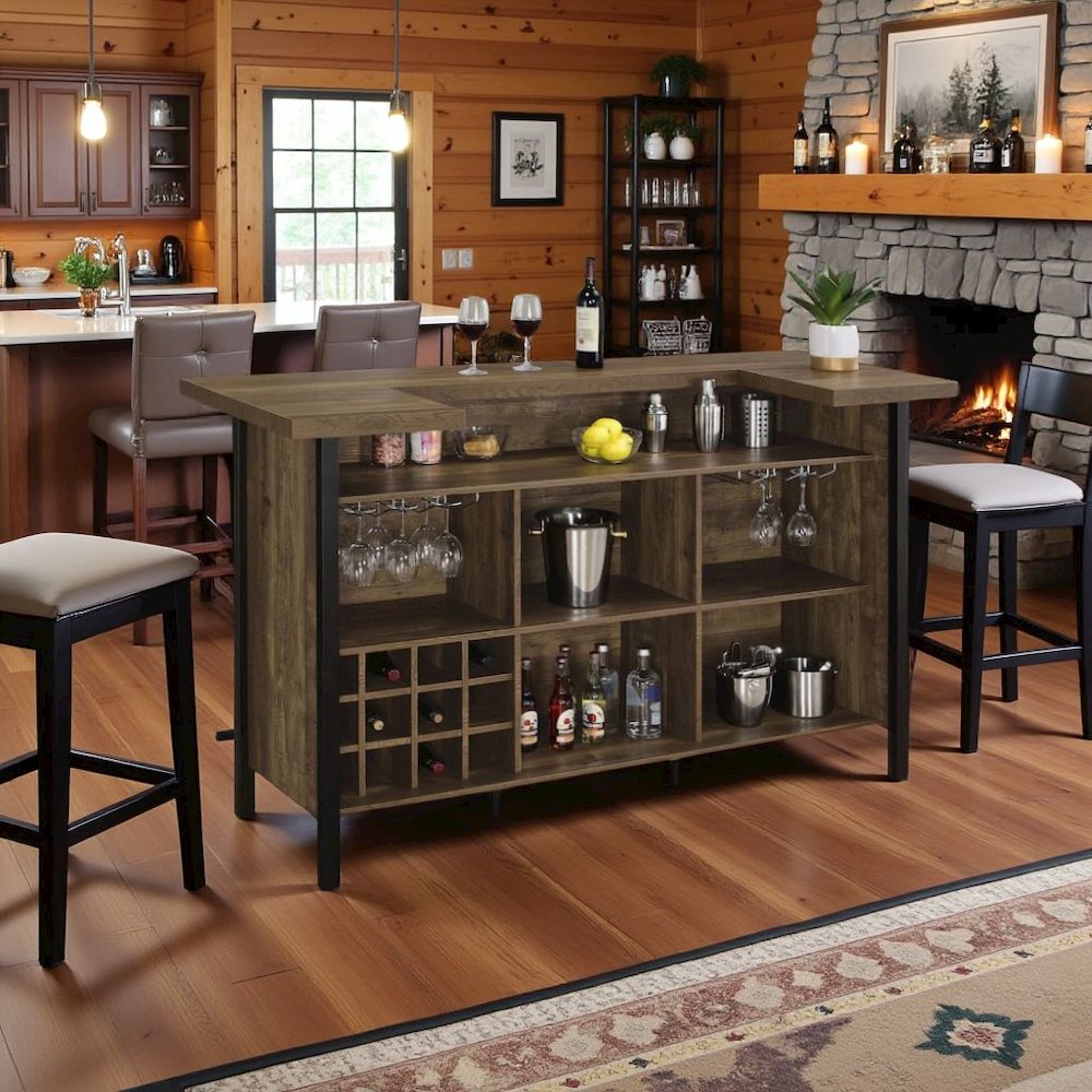 Rustic Wine Bar Cabinet – Stylish Wine Cabinet with Storage Shelves. Picture 3