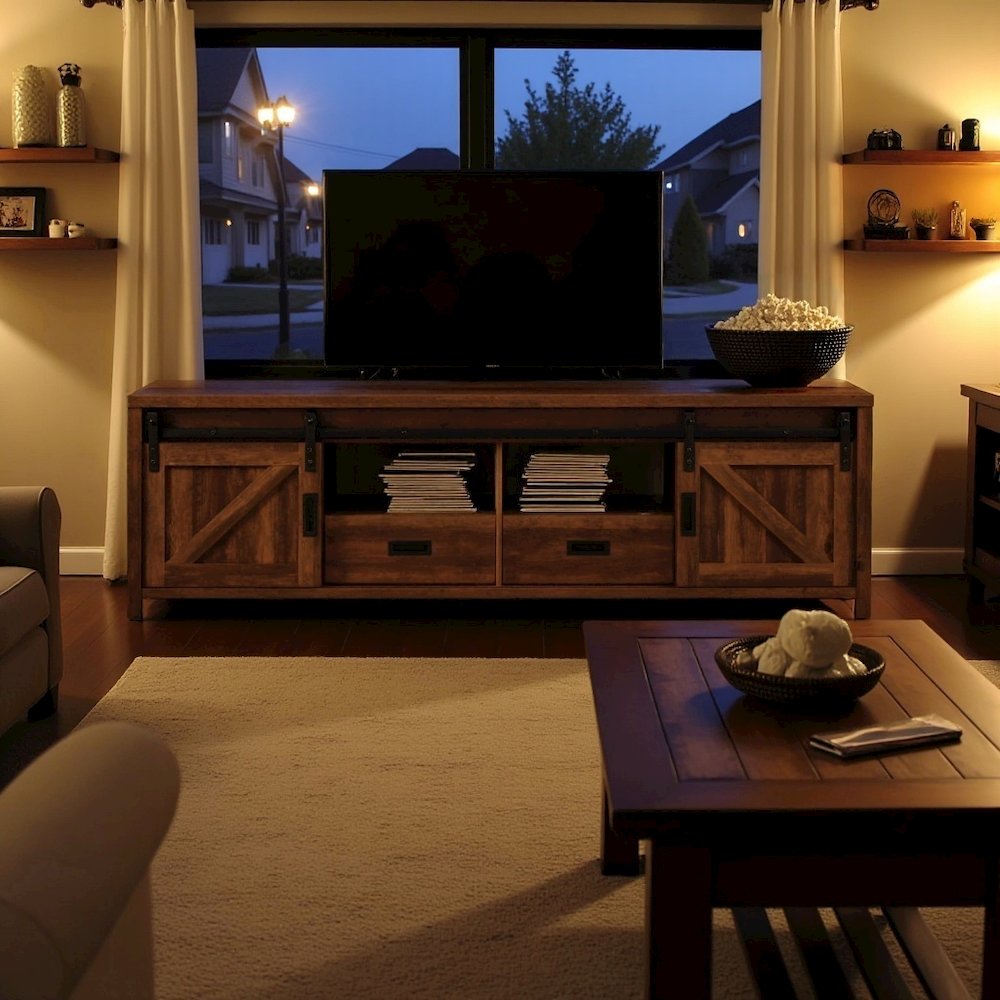 Modern 79-Inch TV Table – Long TV Stand with Sliding Doors, Green. Picture 2