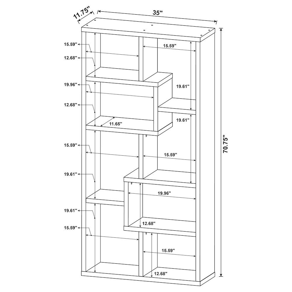 Modern Geometric Bookshelf – Gray 71-Inch Multi-Shelf Bookcase. Picture 7