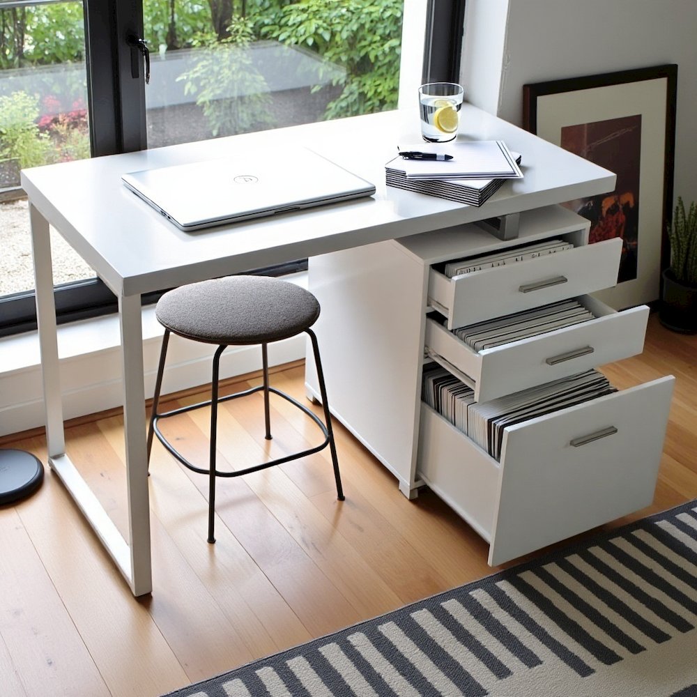 White Office Desk – Computer Desk with Drawers for Home or Workspace. Picture 3