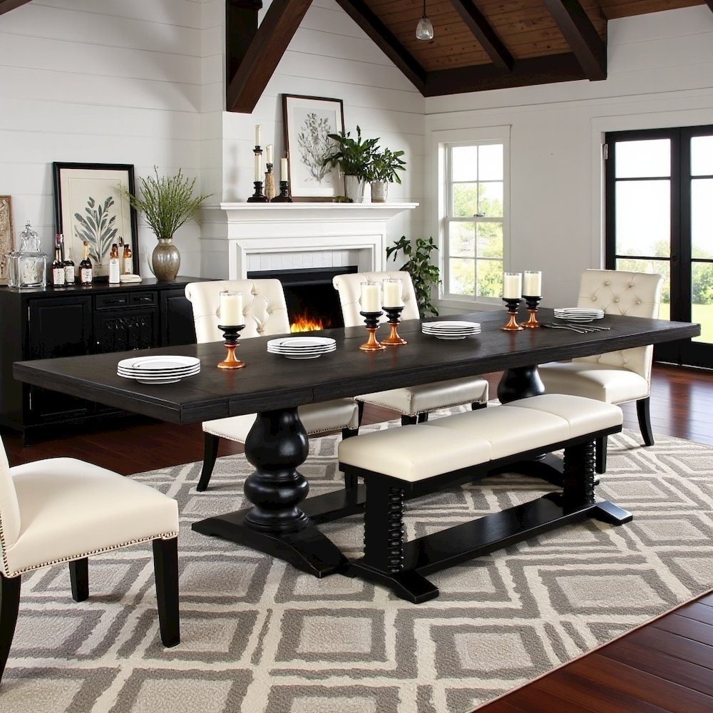 Extendable Wooden Dining Table – Elegant Long Dining Table with Leaf. Picture 2