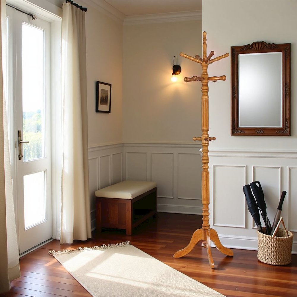 Elegant Wooden Coat Rack Stand – Freestanding Coat Tree with Hooks. Picture 3