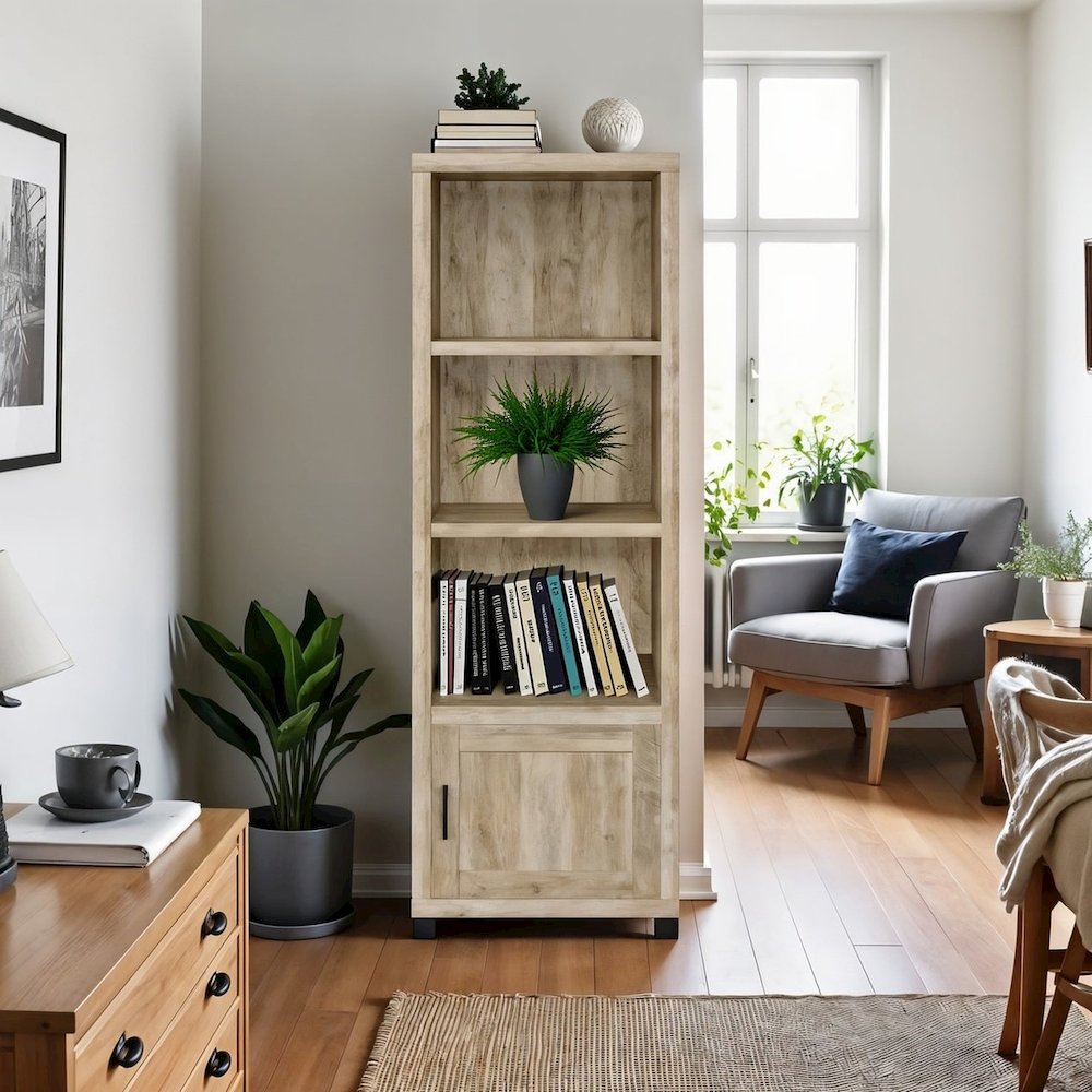 Tall Bookcase – Narrow Bookshelf with Storage for Home Organization. Picture 2