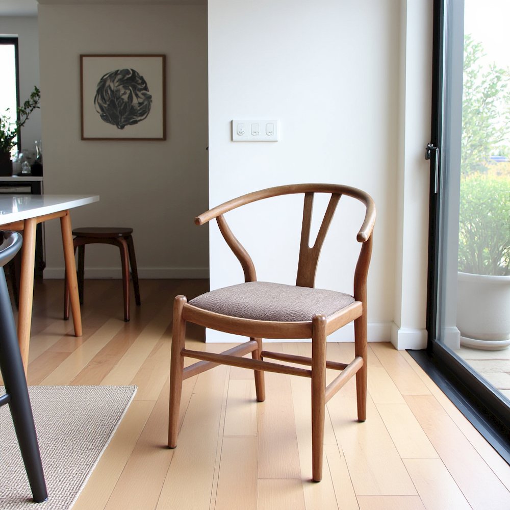 Wooden Dining Side Chairs Set of 2 in Walnut, Fabric & Foam Upholstered. Picture 2