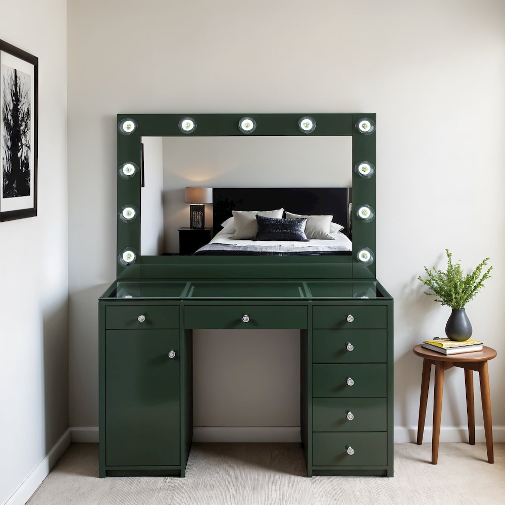 7-drawer Vanity Set with Mirror and Lights in Gray High Gloss Finish. Picture 4