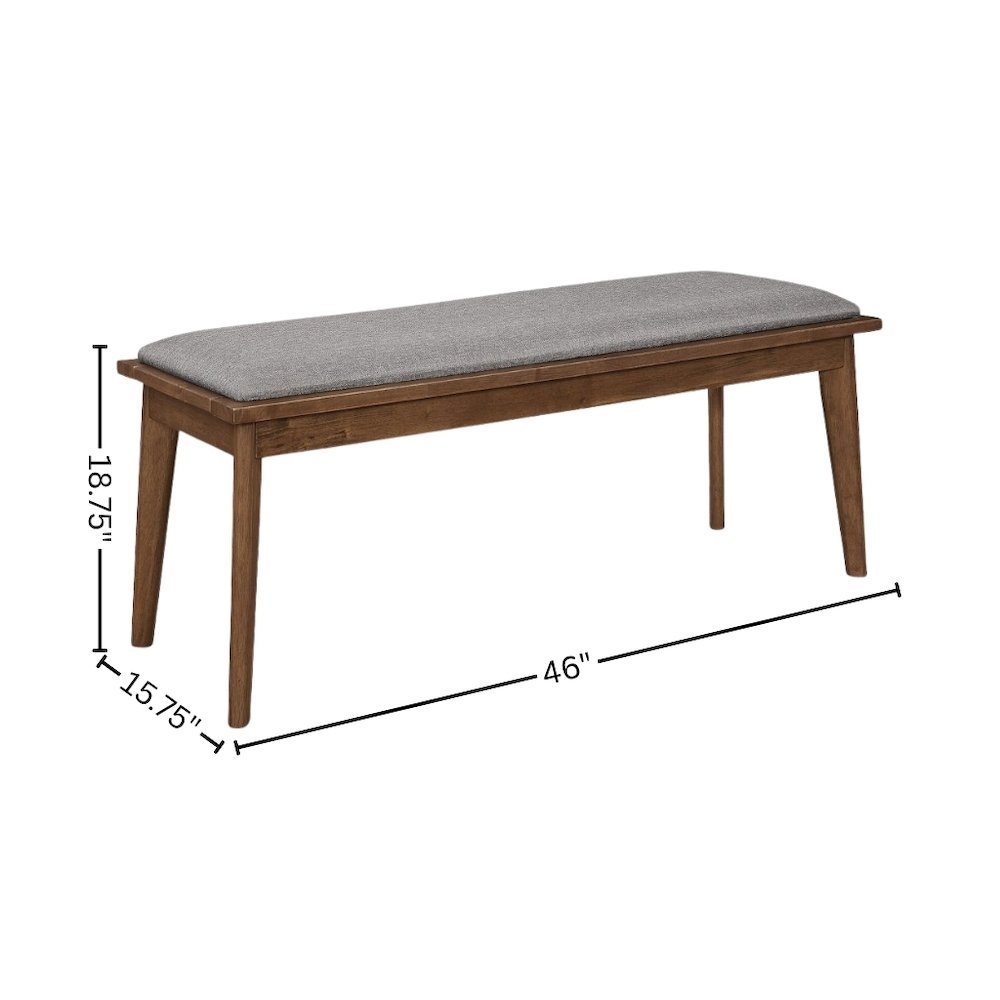 Upholstered Dining Bench with Walnut Wood Frame in Grey and Brown Finish. Picture 7