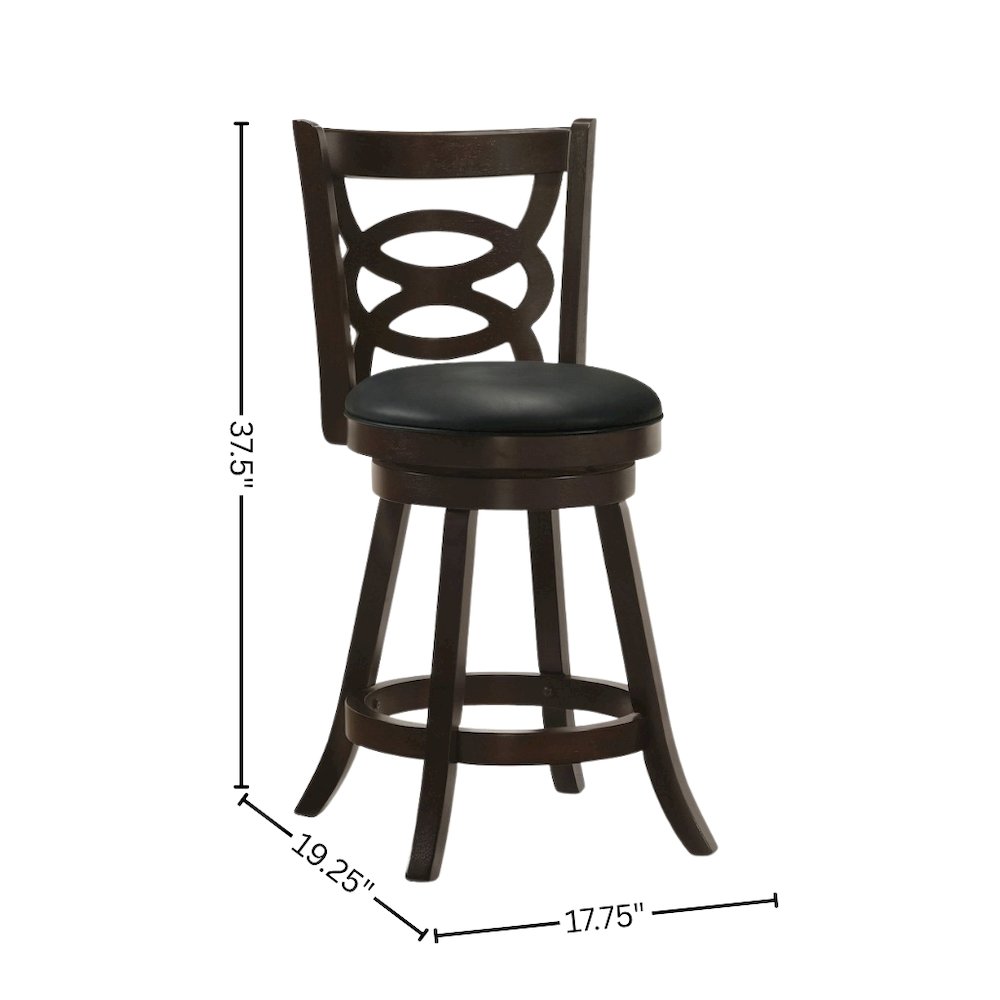 Swivel Counter Stool, Set of 2, Black Leatherette, Dark Merlot Finish. Picture 9