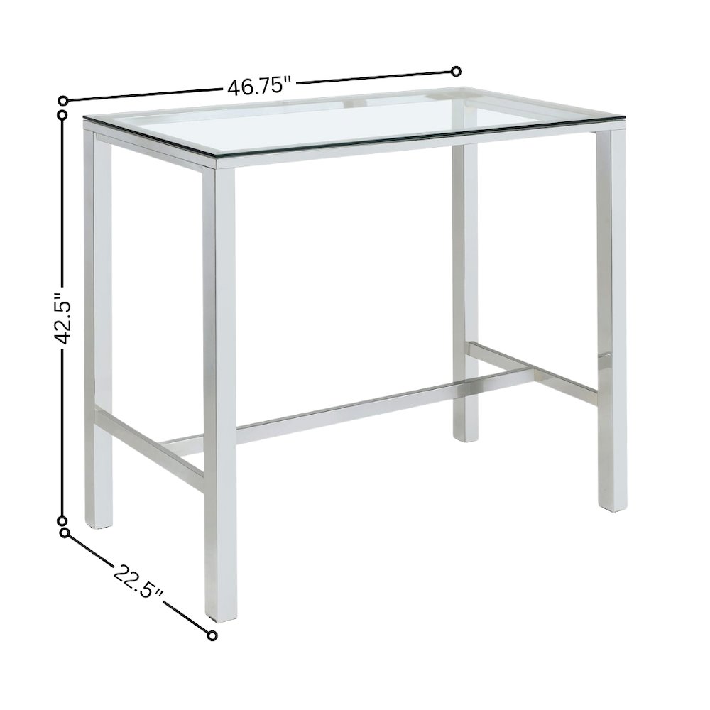 Rectangular Pub Bar Table, Glass Top, Chrome Plated Metal, Contemporary. Picture 6