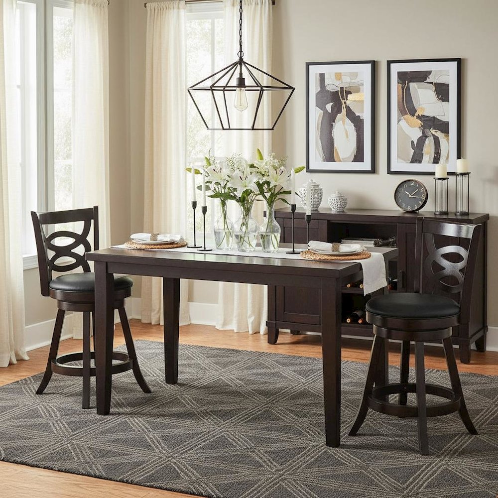 Swivel Counter Stool, Set of 2, Black Leatherette, Dark Merlot Finish. Picture 10
