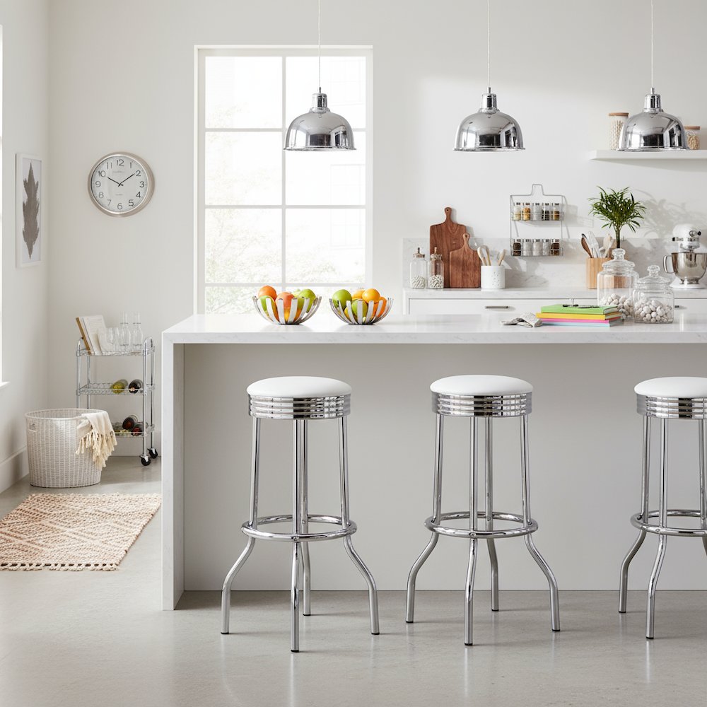 White Swivel Bar Stools - Modern Upholstered Metal Barstools, Set of 2. Picture 2