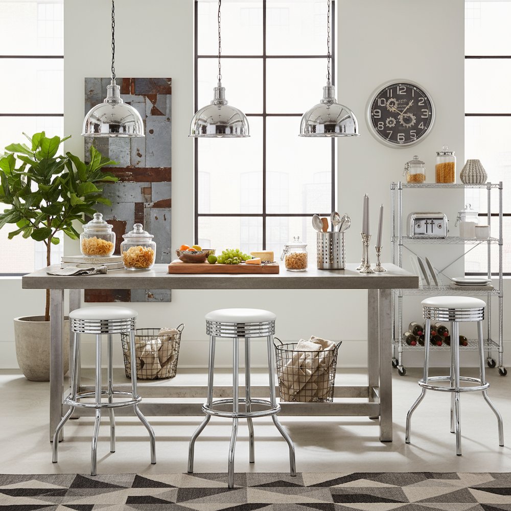 White Swivel Bar Stools - Modern Upholstered Metal Barstools, Set of 2. Picture 3