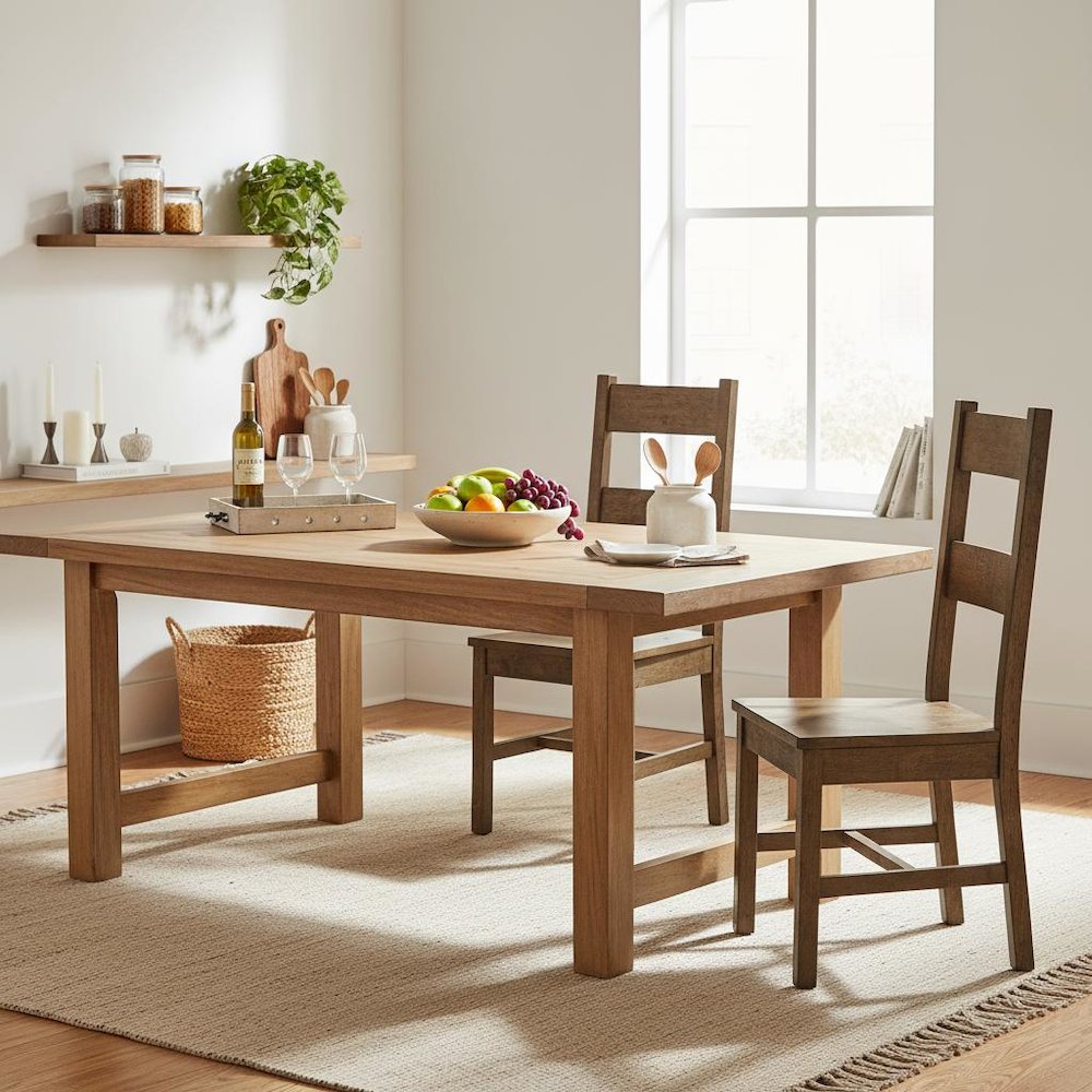 Rustic Golden Brown Wood Dining Side Chair Set of 2, Farmhouse Style. Picture 3