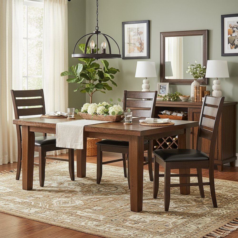 Brown Dining Chair Set of 2, Ladder Back, Upholstered Seat Kitchen Chairs. Picture 2